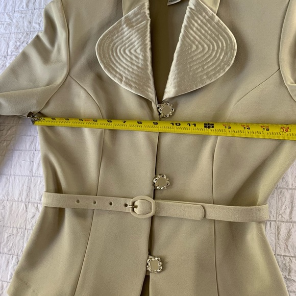 Vintage Lori Weidner Evenings Ivory 2 piece Suit 6 Satin Belted Blazer Skirt - Picture 15 of 16